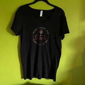 NWOT Chris’s Stuff Black Stretchy Wine Tee Shirt Size XL